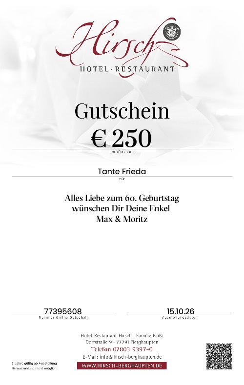 Gutschein Hirsch